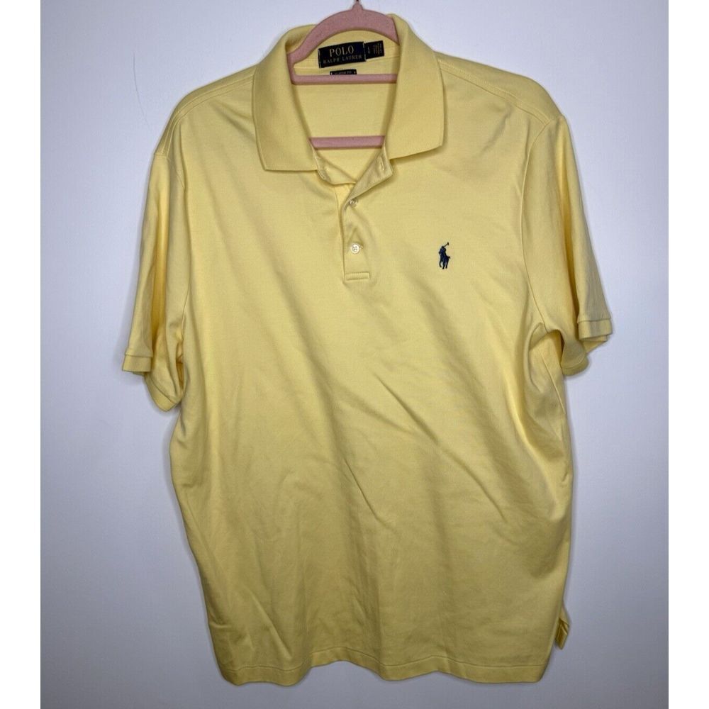 Ralph‎ Lauren Polo Shirt Mens Large Yellow Pony Pima Soft Touch Cotton Preppy L